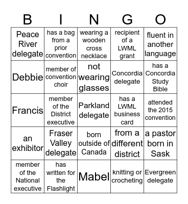 LWML ABC District Convention 2016 Bingo Card