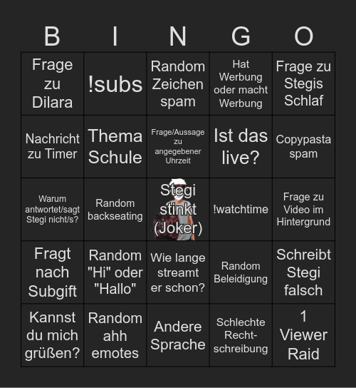 Stegi New Chatter Bingo Card