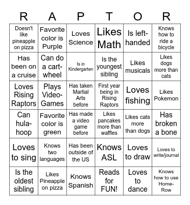 Get to Know Each Other Bingo Card
