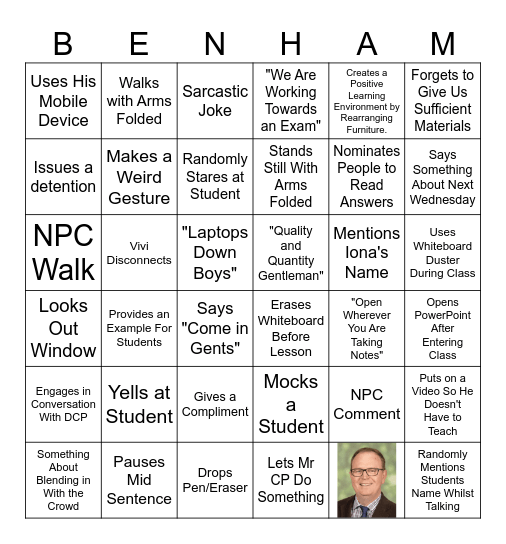 Sean Bingo Card
