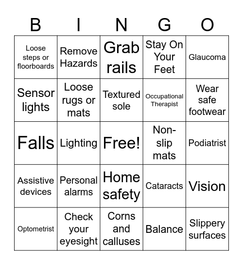 Remove Hazards Bingo Card