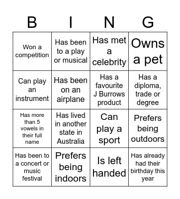 Icebreak Bingo Card