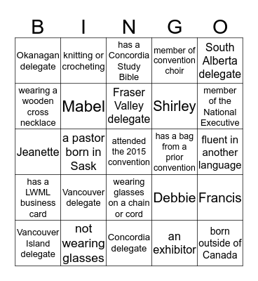 LWML ABC District Convention 2016 Bingo Card