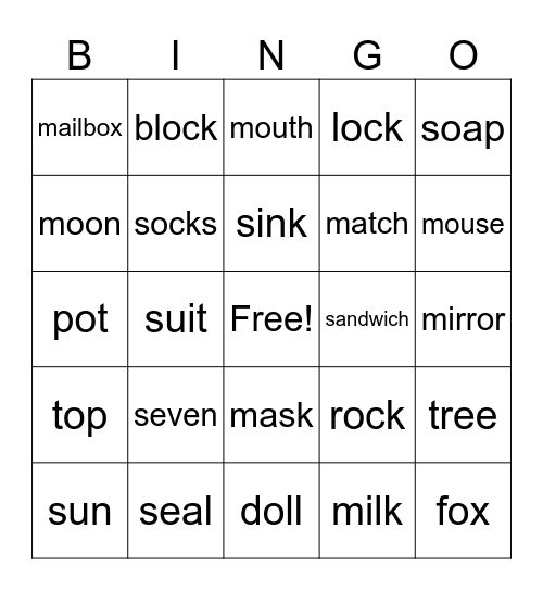 Word list Bingo Card