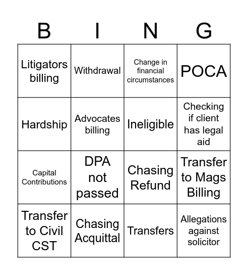Legal AId CST Bingo! Bingo Card