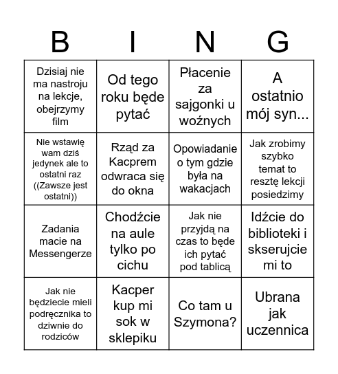 Ochnio Bingo Card