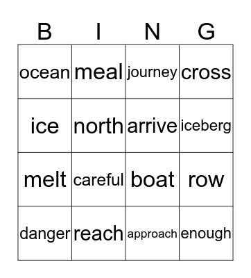 Row Your Boat Bingo Card