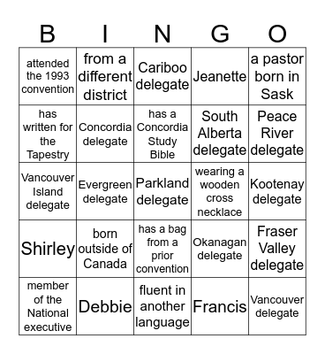 LWML ABC District Convention 2016 Bingo Card