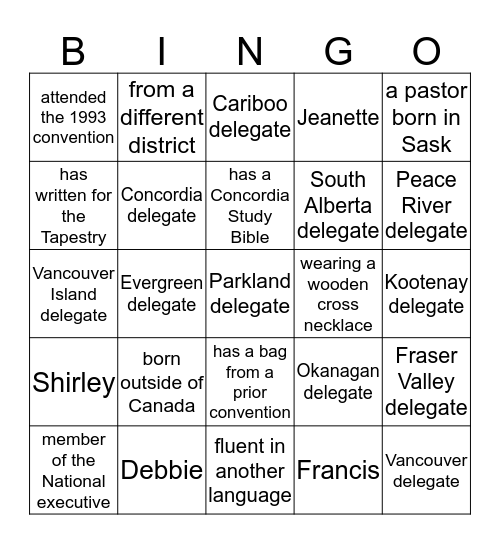 LWML ABC District Convention 2016 Bingo Card