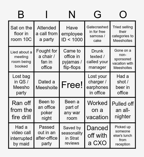 Meesho Bingo Card