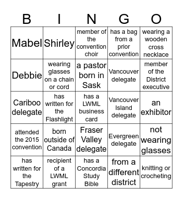 LWML ABC District Convention 2016 Bingo Card