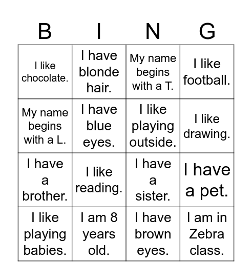 All about me bingo Card