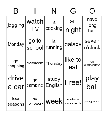 Burt 3 Monthly Test 1 Bingo Card