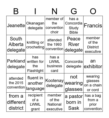 LWML ABC District Convention 2016 Bingo Card