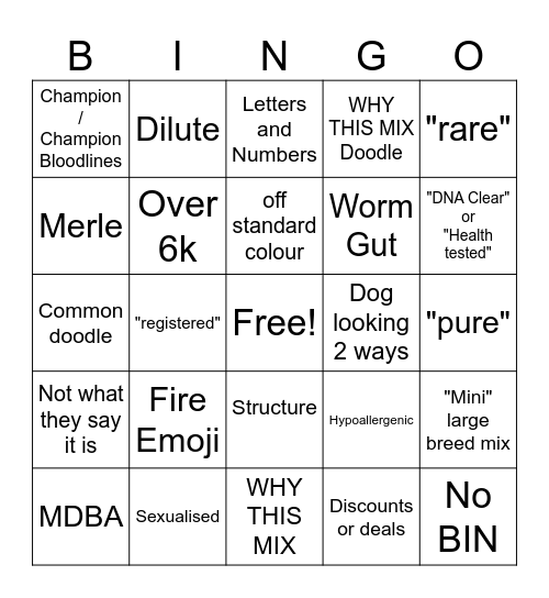 Australian BYB ad  bingo Card