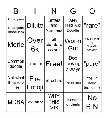 Australian BYB ad  bingo Card