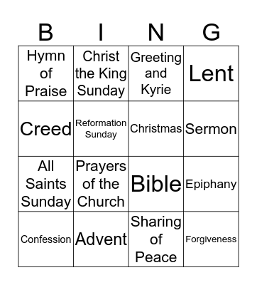 Liturgy and Church Year Bingo Card