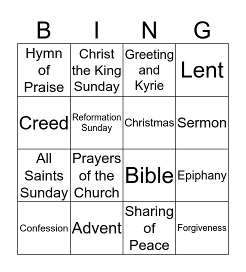 Liturgy and Church Year Bingo Card