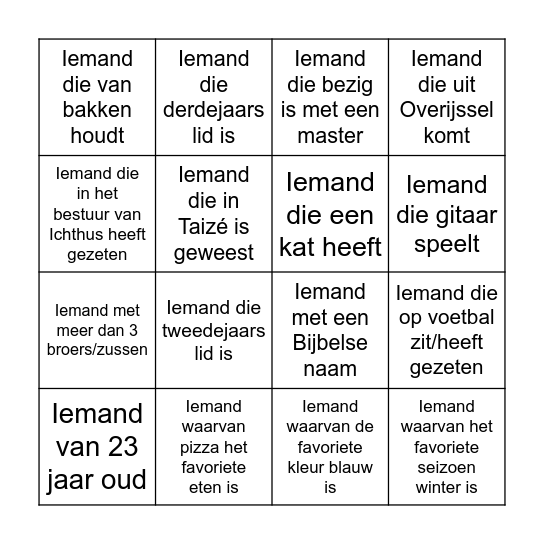 Bingo Kennismakingsavond Bingo Card