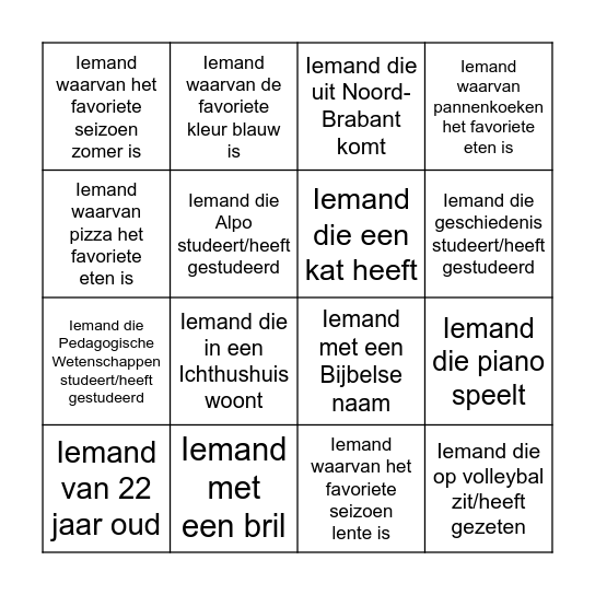 Bingo Kennismakingsavond Bingo Card
