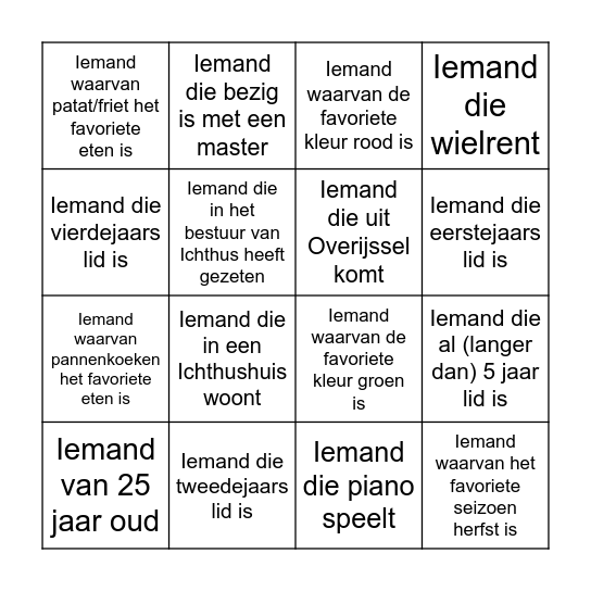Bingo Kennismakingsavond Bingo Card