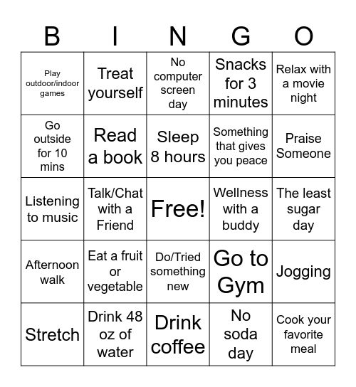 Wellness Wednesday Bingo Card