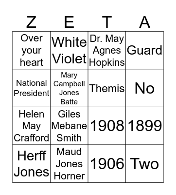 Zeta Badge Bingo Card