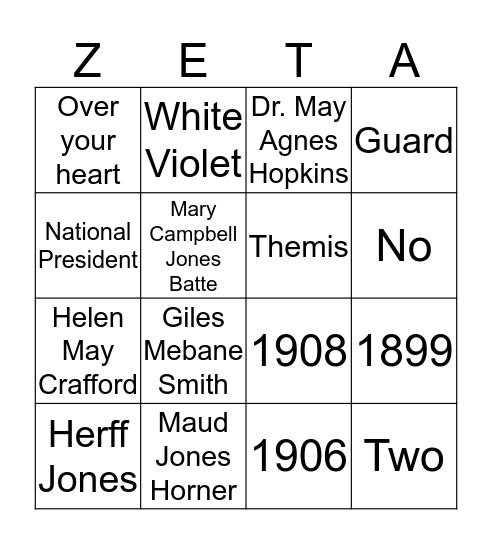 Zeta Badge Bingo Card