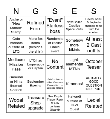 September 5 headline thing Bingo Card