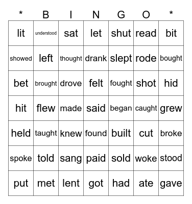 IRREGULAR VERBS - PAST SIMPLE Bingo Card