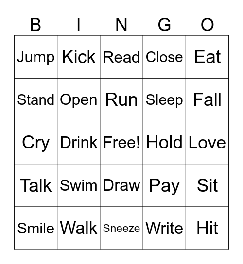 Verbs Bingo Card