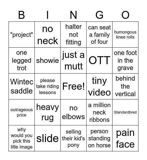 Australian horse ads Bingo Card