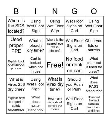Safety Bingo Card