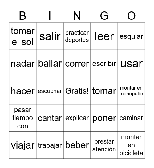 Spanish 2 Verb Review 2023-24 Bingo Card