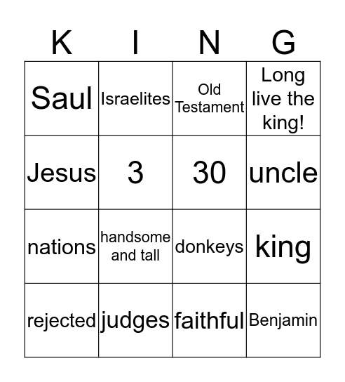 First King of Israel Bingo Card