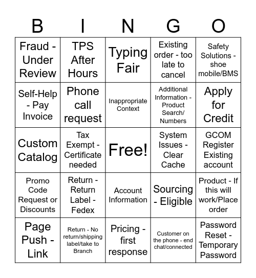 Chat Quick Text Bingo Card