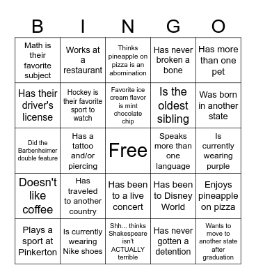Mr. Cook's Class Bingo Card