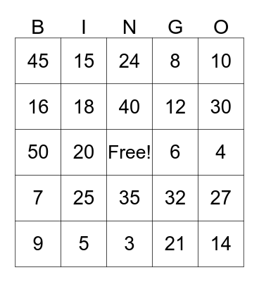 Multiplication Bingo! Bingo Card
