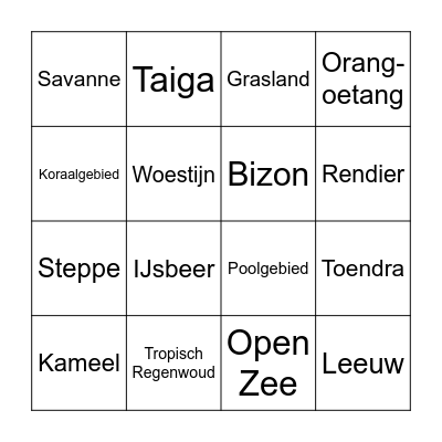 Natuurlijke leefomgeving Bingo Card