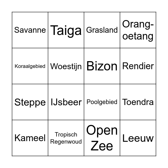 Natuurlijke leefomgeving Bingo Card