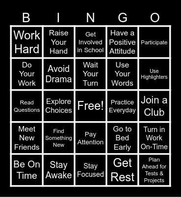 Academic Success Skills Bingo Card