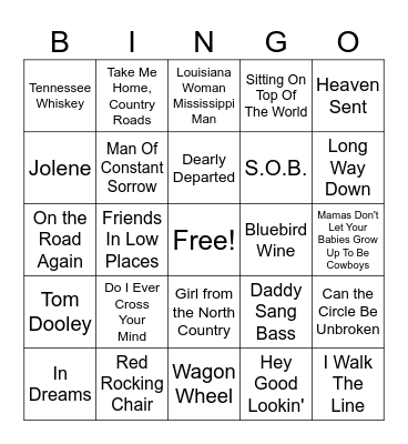Country, Western, Americana, Folk Bingo Card