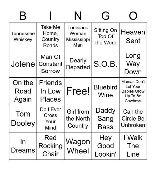 Country, Western, Americana, Folk Bingo Card