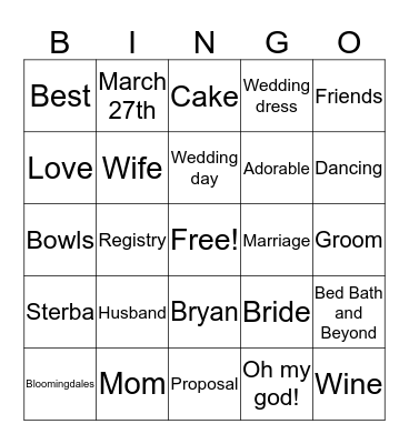 Leah's Bridal Shower!!! Bingo Card