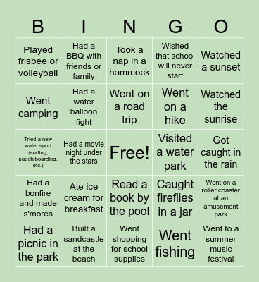 Back to school Bingo Card