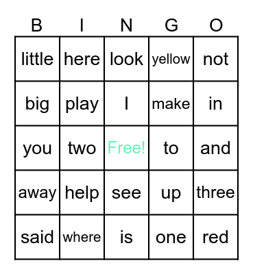 Sight Words 1 Bingo Card