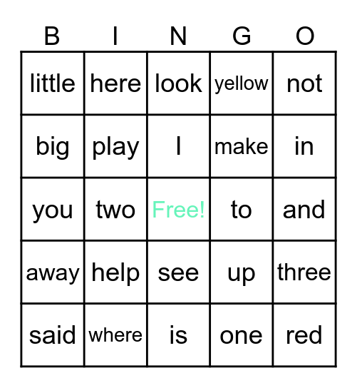 Sight Words 1 Bingo Card