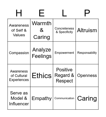 COUN 3321 Ch. 2 BINGO Card