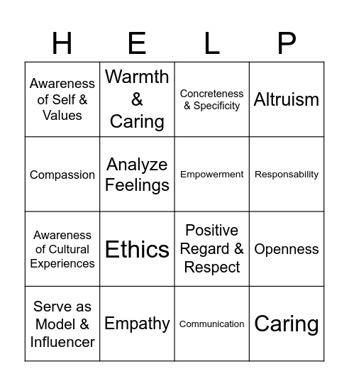 COUN 3321 Ch. 2 BINGO Card