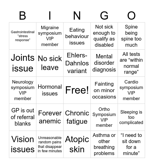 Chronic conditions Bingo Card